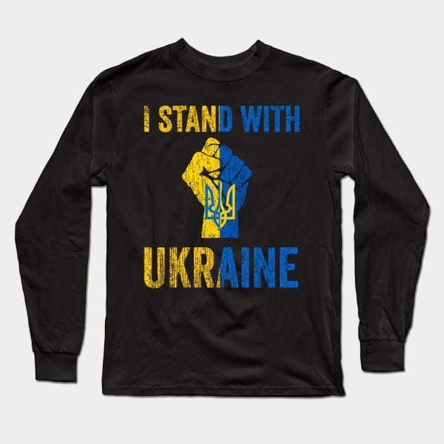 Support Ukraine I Stand With Ukraine Ukrainian Flag Long Sleeve T-Shirt by DUC3a7